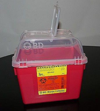 Sharps Container BD™ Red Base 10-3/10 X 11-3/10 X 6-4/5 Inch Vertical Entry 2 Gallon - BeHope