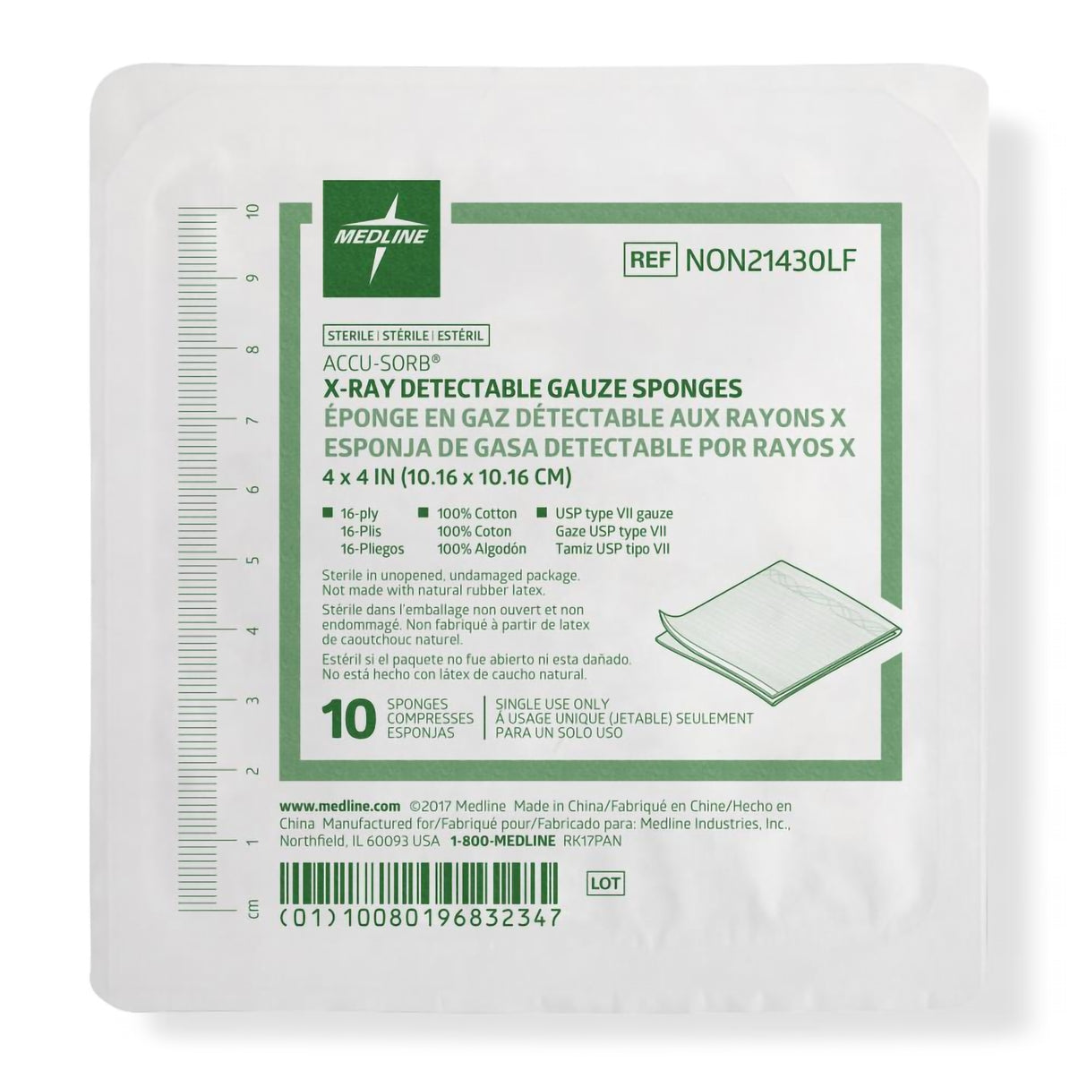Gauze Sponge Medline 4 X 4 Inch 16-Ply Sterile X-Ray Detectable 10 per Tray - BeHope