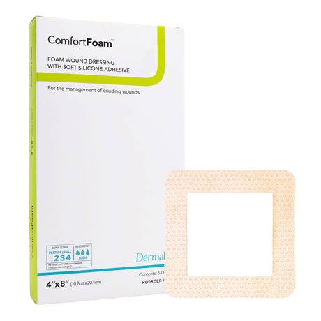 Foam Dressing ComfortFoam™ Border 4 X 8 Inch With Border Waterproof Backing Silicone Adhesive Rectangle Sterile - BeHope