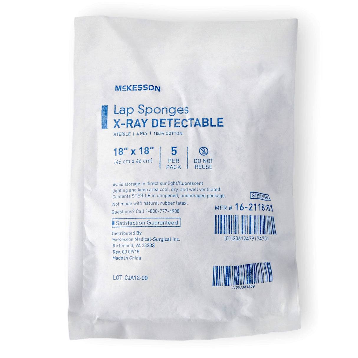 Surgical Laparotomy Sponge McKesson X-Ray Detectable Cotton 18 X 18 Inch 5 Count Soft Pack Sterile - BeHope