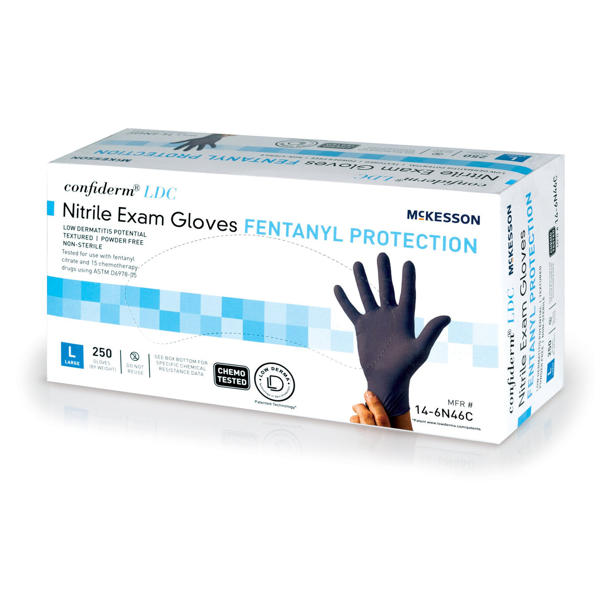 Exam Glove McKesson Confiderm® LDC Large NonSterile Nitrile Standard Cuff Length Fully Textured Blue Chemo Tested / Fentanyl Tested - BeHope