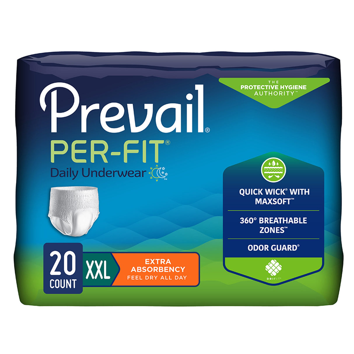 Unisex Adult Absorbent Underwear Prevail® Per-Fit® Extra Pull On with Tear Away Seams 2X-Large Disposable Heavy Absorbency - BeHope