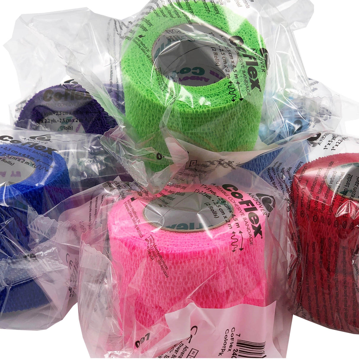 Cohesive Bandage CoFlex® 1 Inch X 5 Yard Self-adherent Closure Neon Pink / Blue / Purple / Light Blue / Neon Green / Red NonSterile 14 lbs. Tensile Strength - BeHope