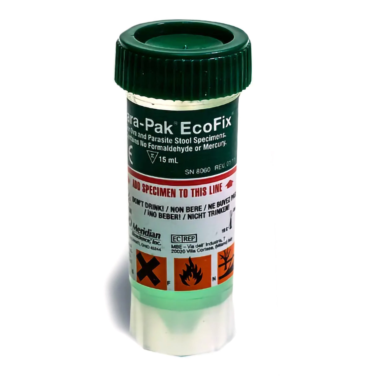 Stool Specimen Container EcoFix® 15 mL Fill (0.5 oz.) Screw Cap with Sampling Device NonSterile - BeHope