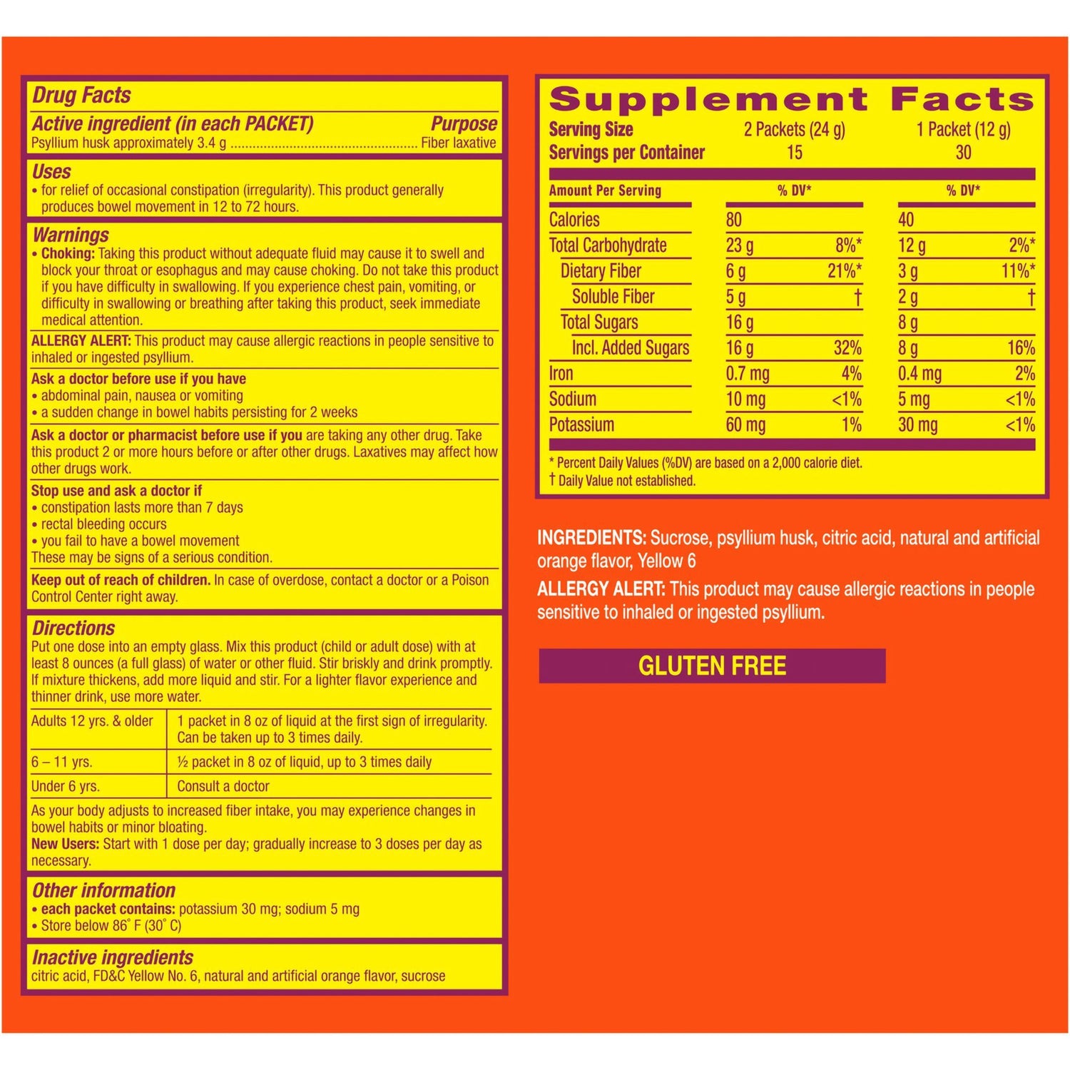 Fiber Supplement Metamucil® Orange Flavor Powder 30 per Box 3.4 Gram Strength Psyllium Husk - BeHope