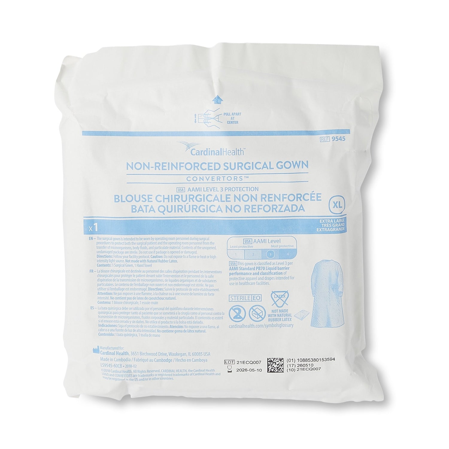 Non-Reinforced Surgical Gown with Towel Astound® X-Large Blue Sterile AAMI Level 3 Disposable - BeHope