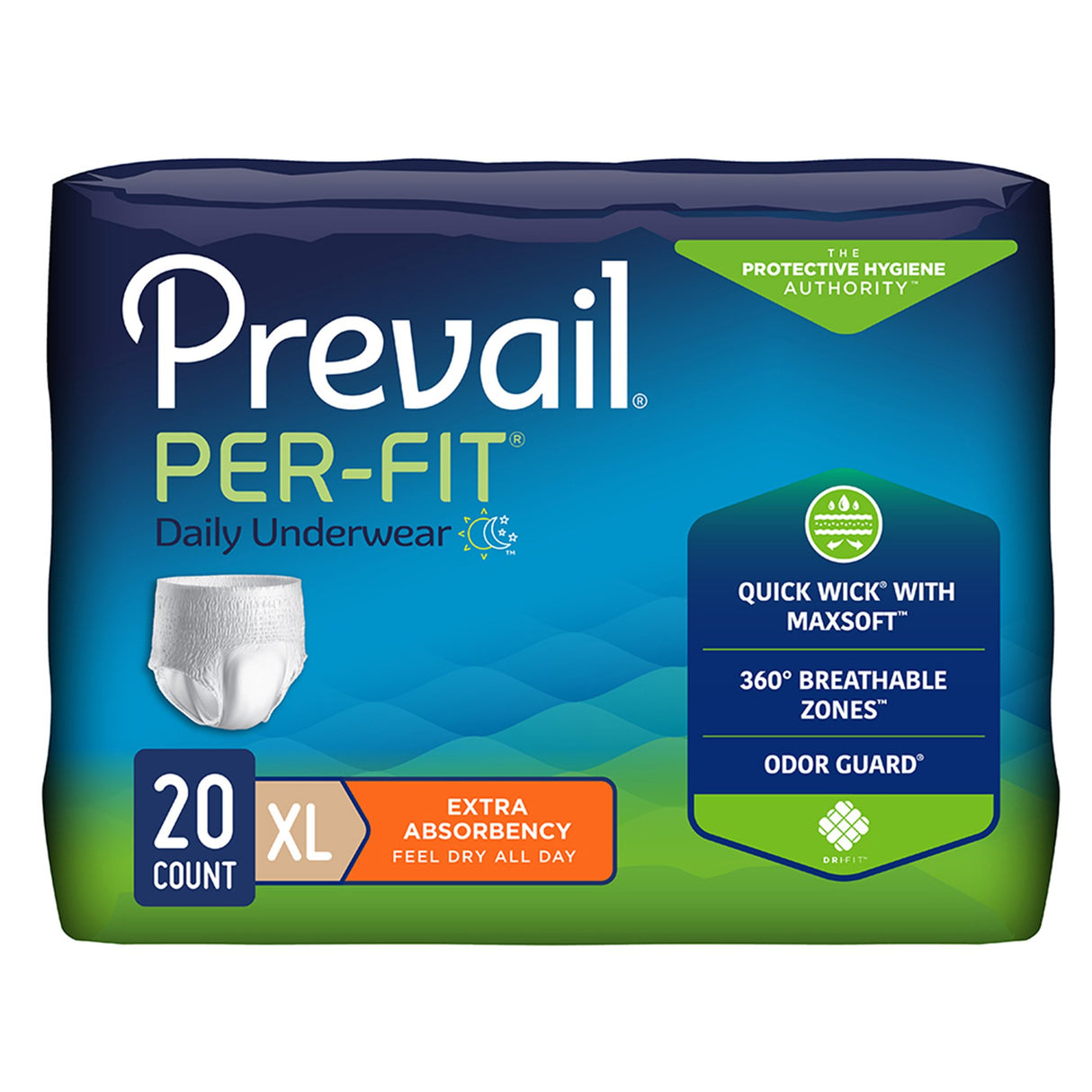 Unisex Adult Absorbent Underwear Prevail® Per-Fit® Extra Pull On with Tear Away Seams X-Large Disposable Heavy Absorbency - BeHope