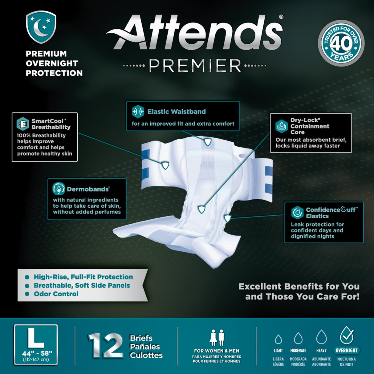 Unisex Adult Incontinence Brief Attends® Premier Large Disposable Heavy Absorbency - BeHope