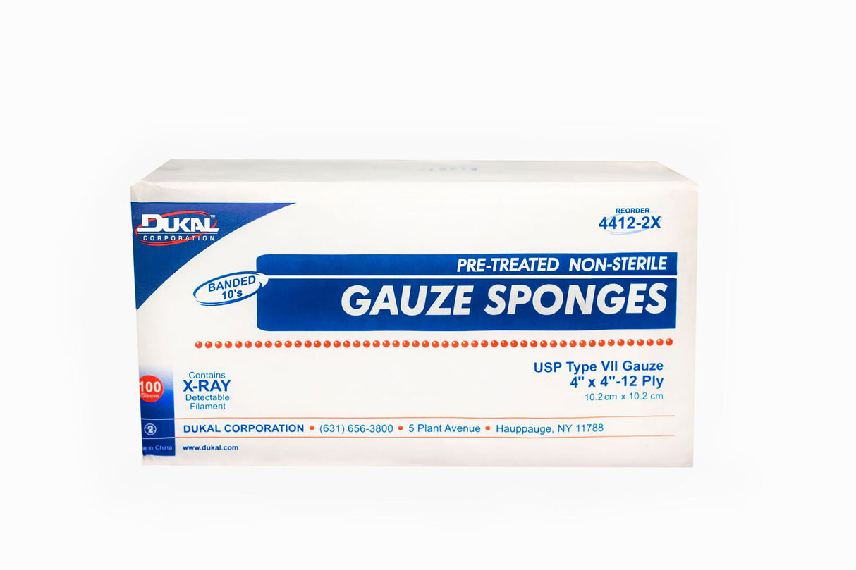 Gauze Sponge Dukal™ 4 X 4 Inch 12-Ply NonSterile X-Ray Detectable 100 per Pack - BeHope