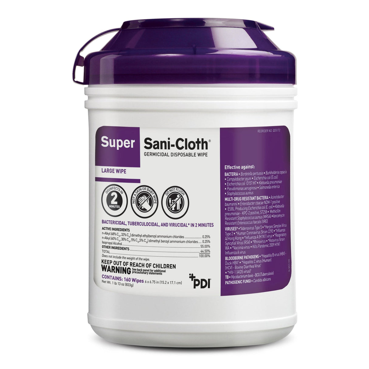 Surface Disinfectant Cleaner Super Sani-Cloth® Premoistened Germicidal Manual Pull Wipe 160 Count Canister Alcohol Scent NonSterile - BeHope