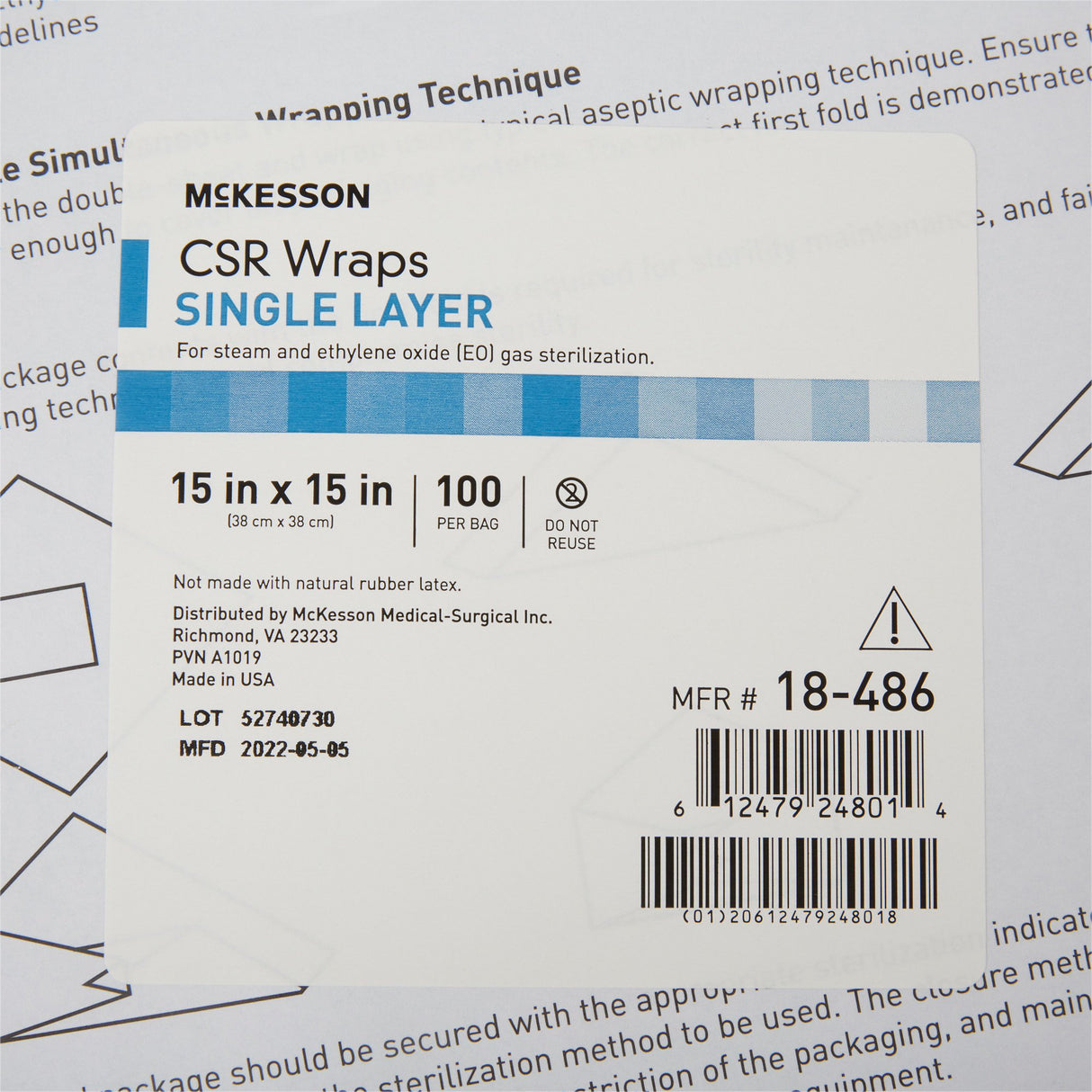 McKesson Sterilization Wrap Blue 15 X 15 Inch Single Layer Cellulose Steam / EO Gas - BeHope