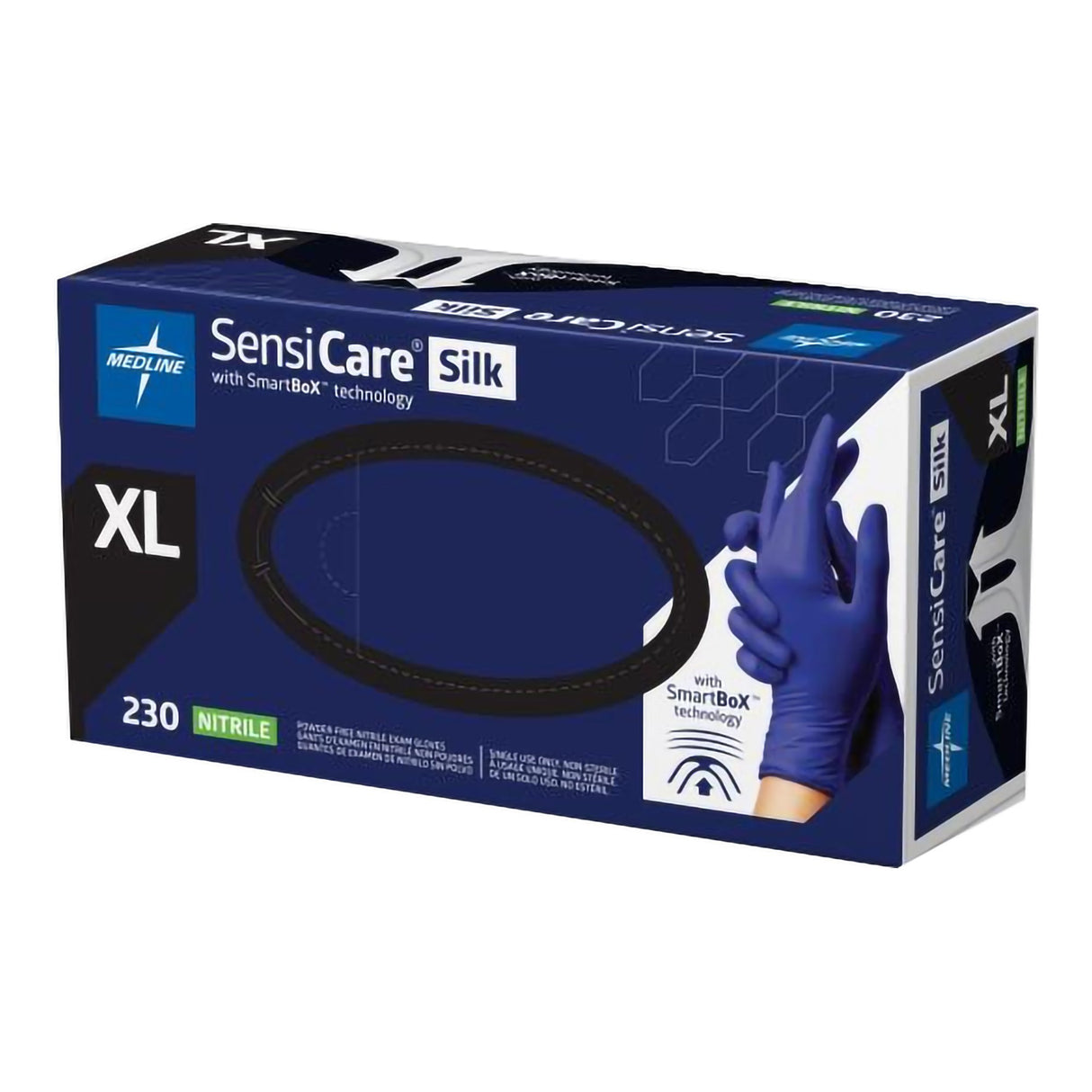 Exam Glove SensiCare® Silk X-Large NonSterile Nitrile Standard Cuff Length Textured Fingertips Dark Blue Chemo Tested - BeHope