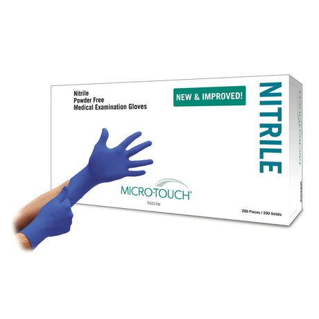 Exam Glove Micro-Touch® Nitrile Small NonSterile Nitrile Standard Cuff Length Textured Fingertips Blue Chemo Tested - BeHope