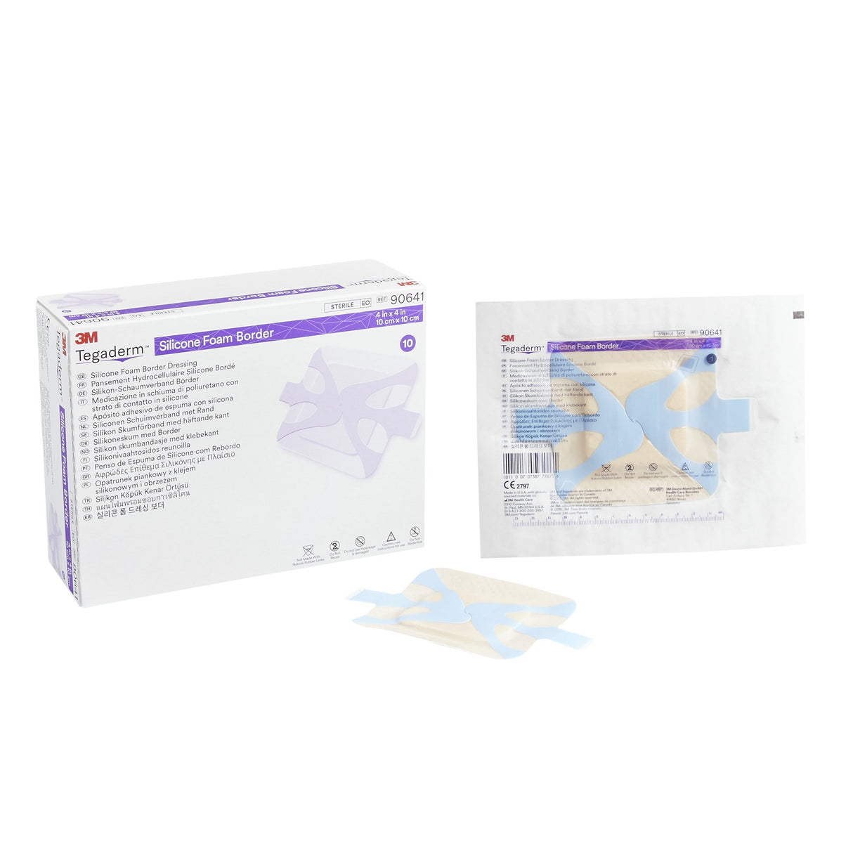 Foam Dressing 3M™ Tegaderm™ 4 X 4 Inch With Border Film Backing Silicone Adhesive Square Sterile - BeHope