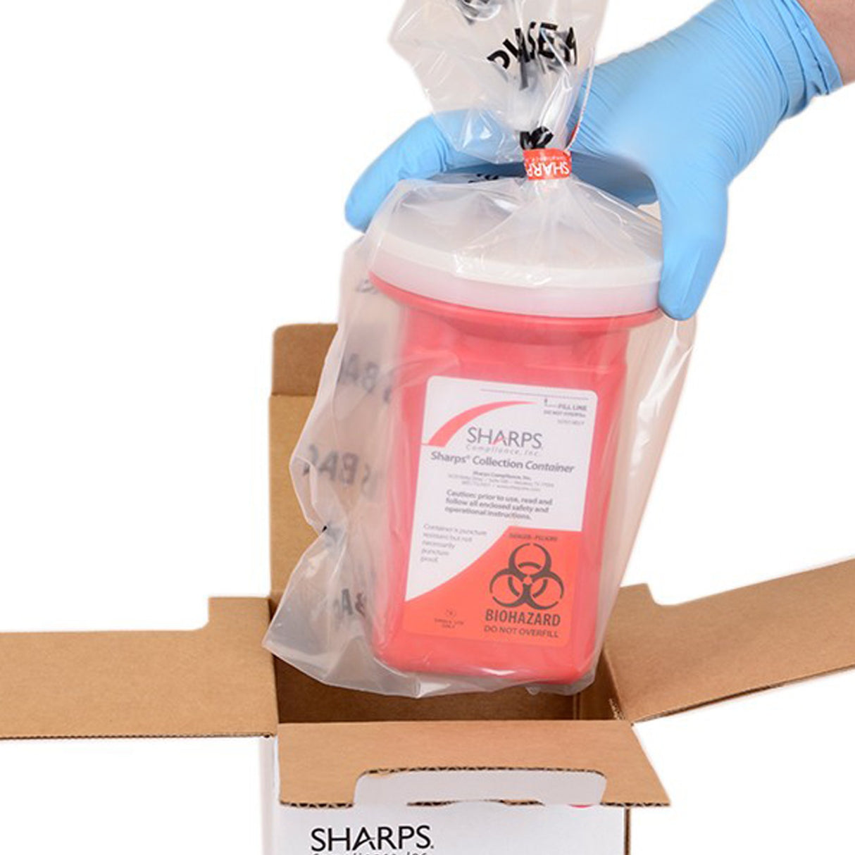 Mailback Sharps Container Sharps Recovery System™ Red Base 4-1/2 L X 4-1/2 W X 7 H Inch Vertical Entry 0.25 Gallon - BeHope