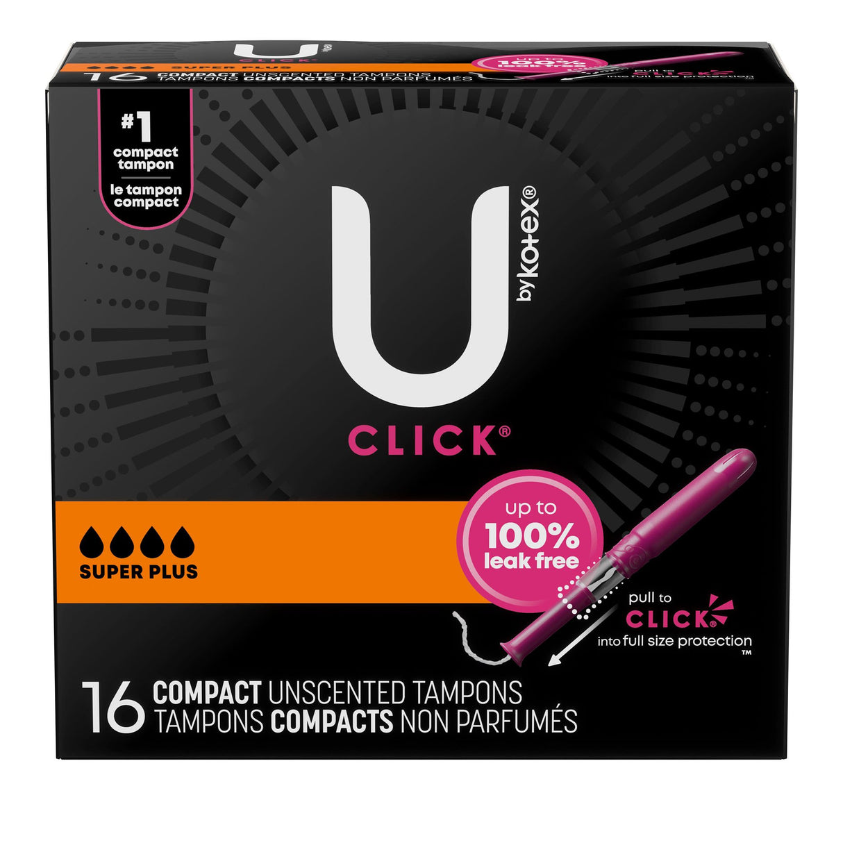 Tampon U by Kotex® Click® Super Plus Absorbency Plastic Applicator Individually Wrapped - BeHope