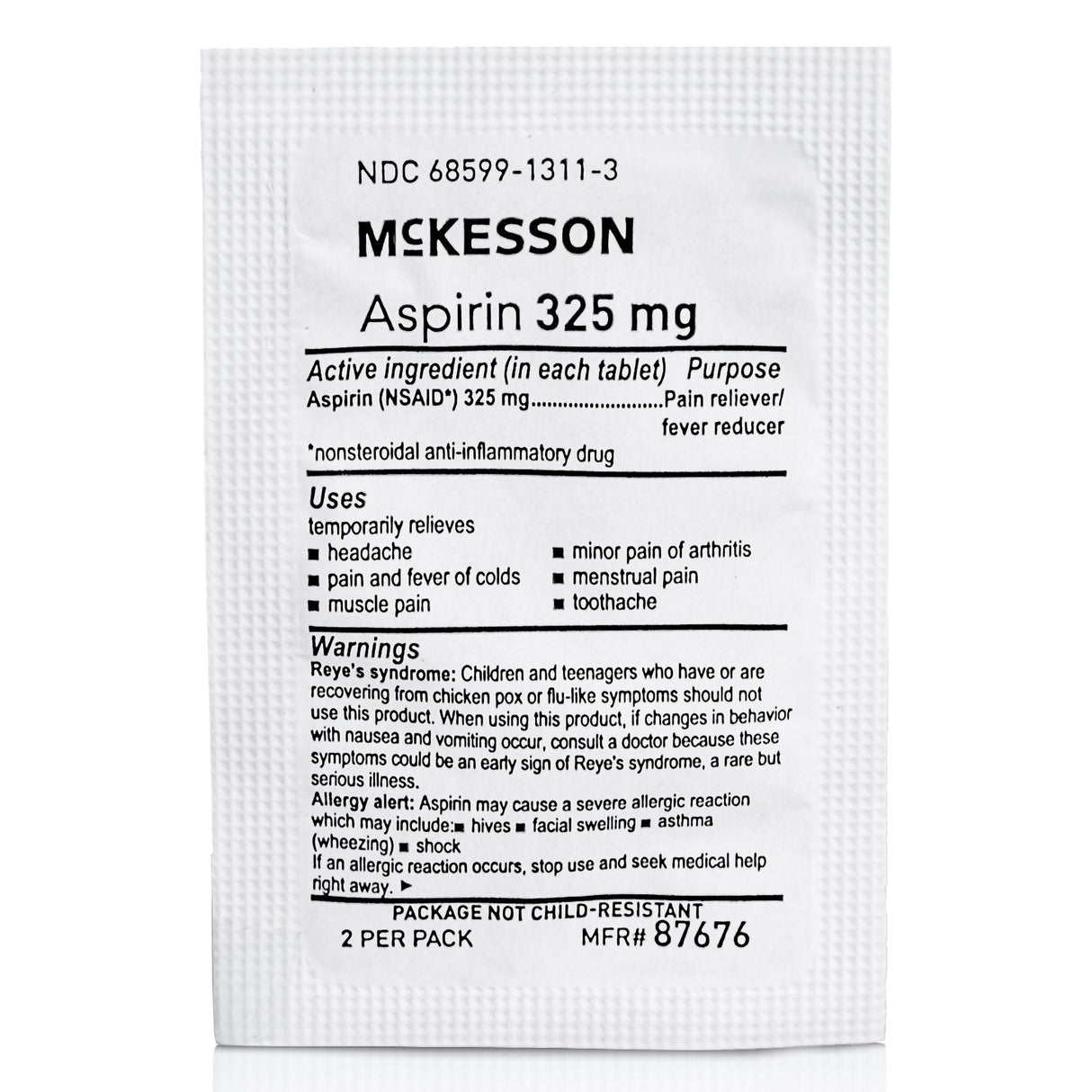 Pain Relief McKesson 325 mg Strength Aspirin Tablet 250 per Box - BeHope