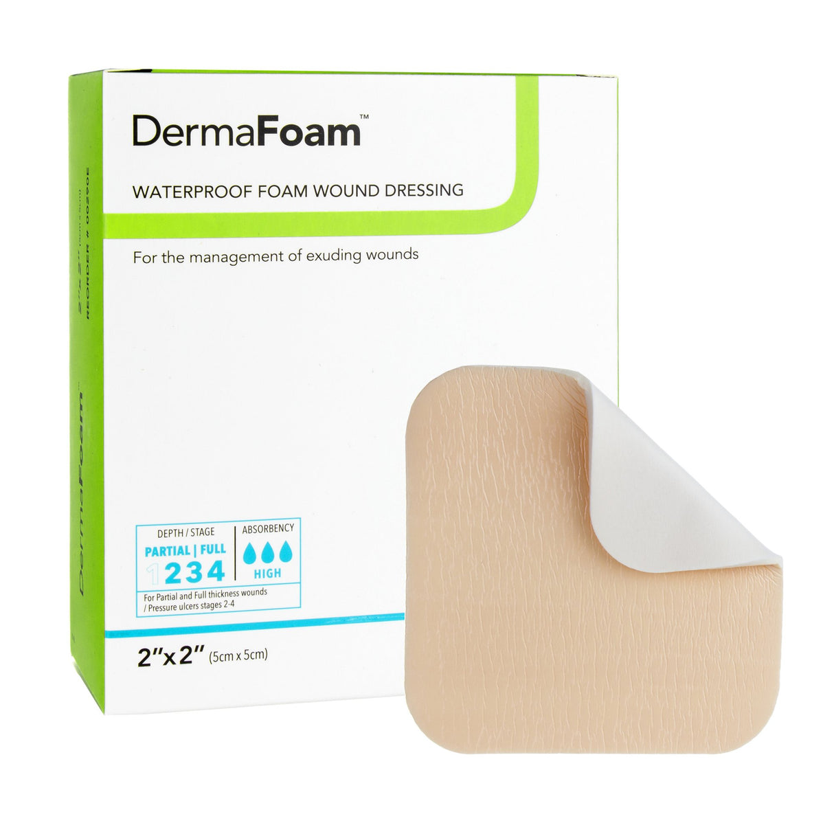 Foam Dressing DermaFoam® 2 X 2 Inch Without Border Waterproof Backing Nonadhesive Square Sterile - BeHope