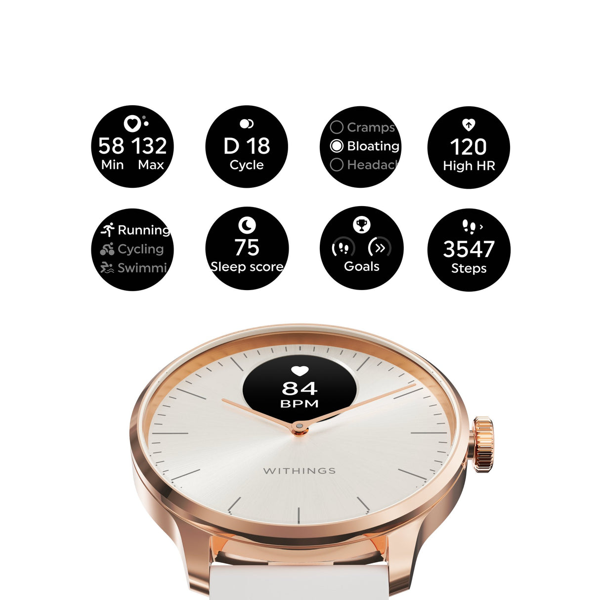 Smartwatch ScanWatch Light 37mm Withings 24 Hours Grayscale OLED Display - BeHope