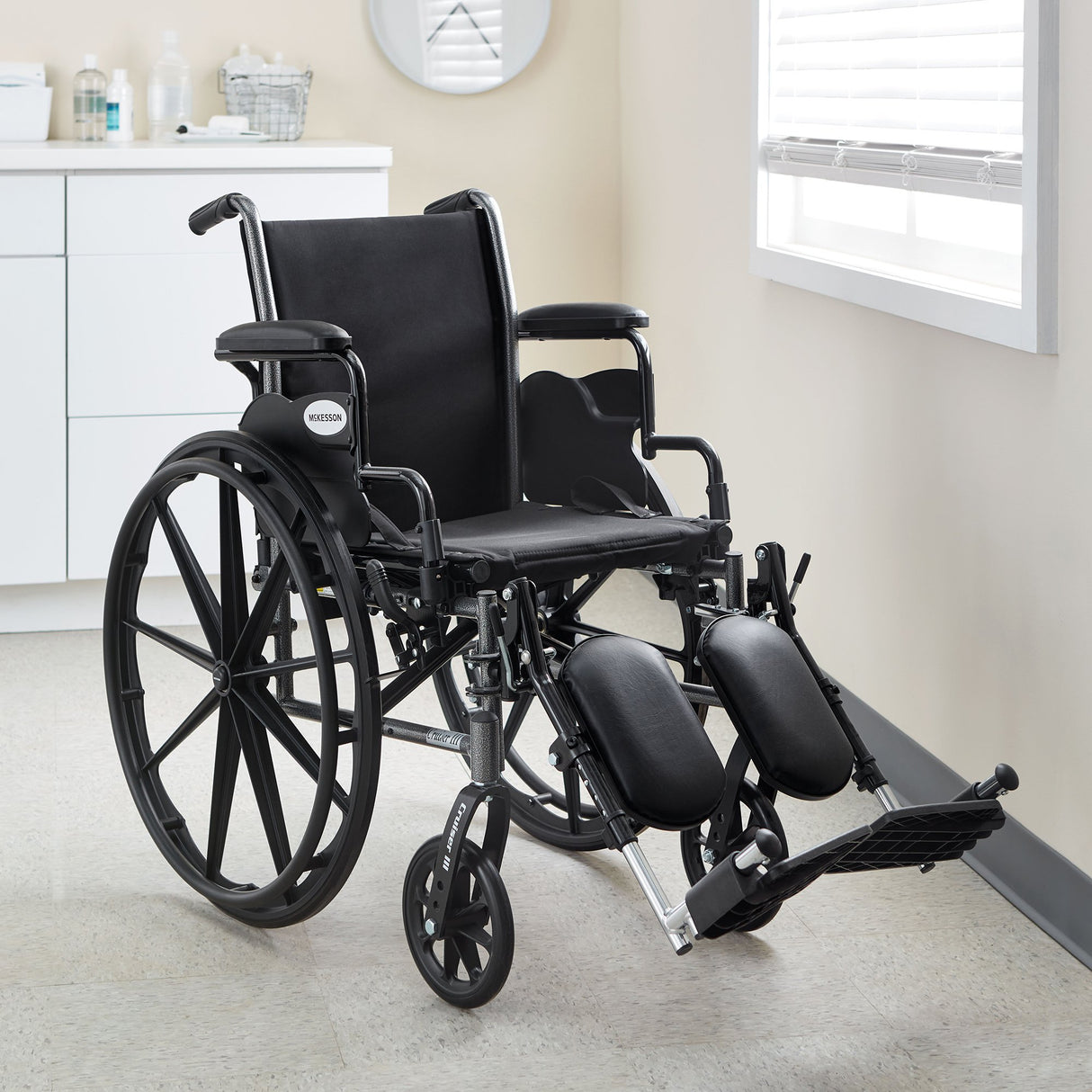 Lightweight Wheelchair McKesson Dual Axle Desk Length Arm Swing-Away Elevating Legrest Black Upholstery 16 Inch Seat Width Adult 300 lbs. Weight Capacity - BeHope