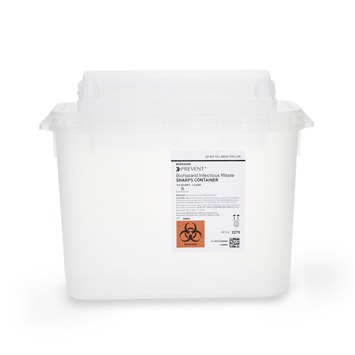 Sharps Container McKesson Prevent® Translucent Base 11 H X 12 W X 4-3/4 D Inch Horizontal Entry 1.35 Gallon - BeHope