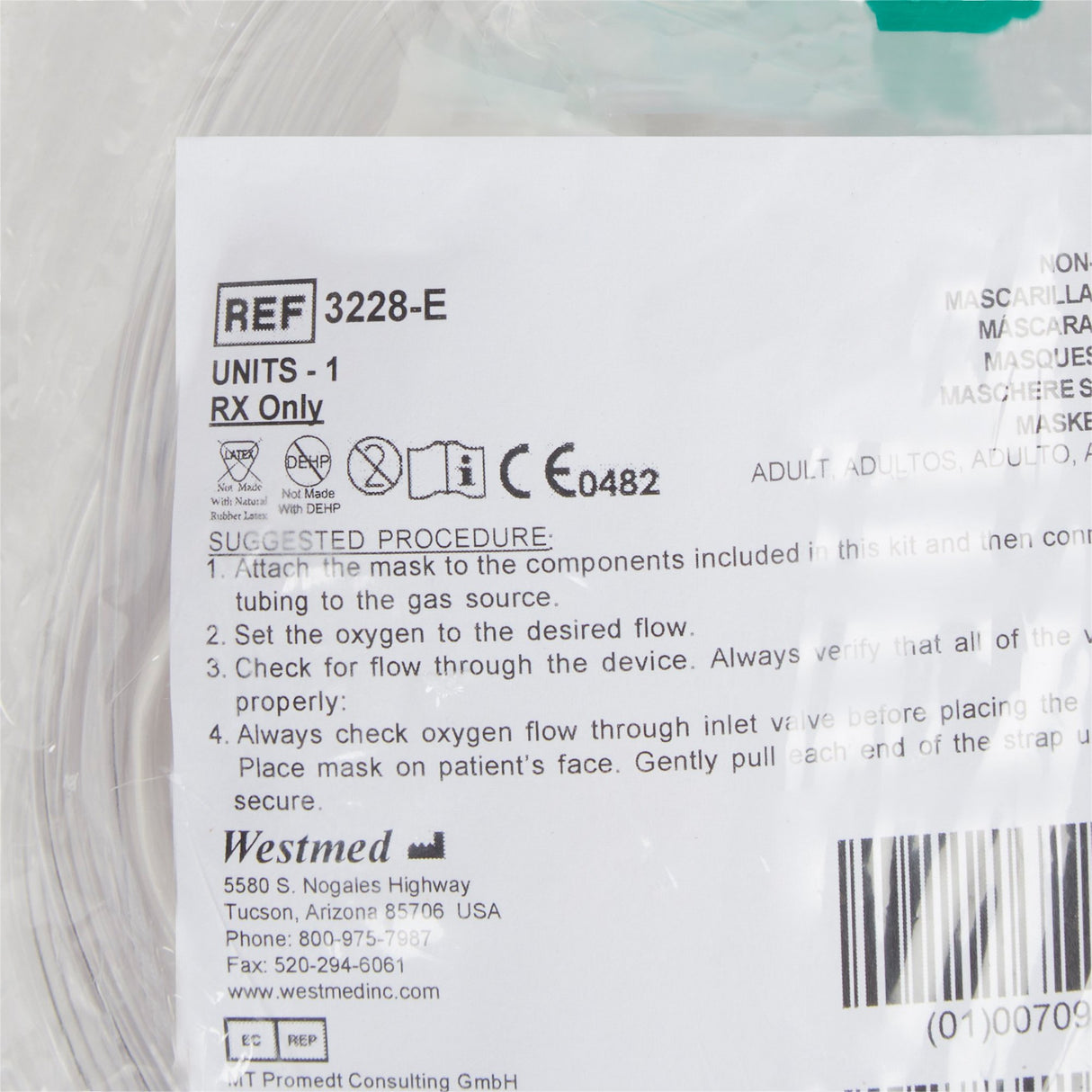 NonRebreather Oxygen Mask McKesson Elongated Style Adult One Size Fits Most Adjustable Head Strap - BeHope