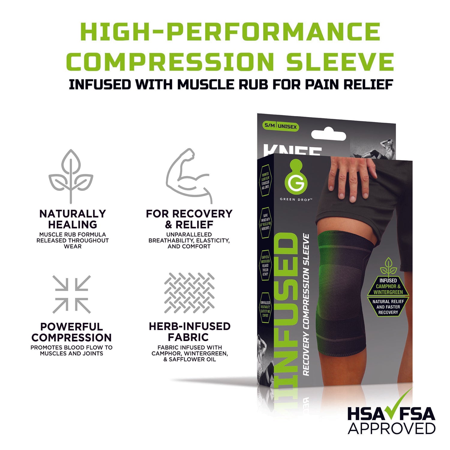 Knee Support Green Drop™ Small / Medium Pull-On 13 to 16 Inch Thigh Circumference Left or Right Knee - BeHope