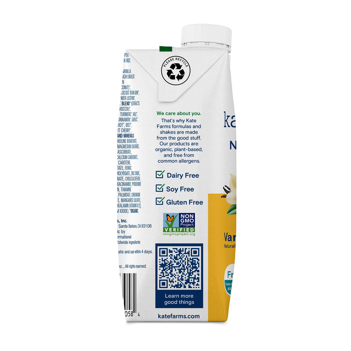 Oral Supplement Kate Farms Nutrition Shake Vanilla Flavor Liquid 11 oz. Carton - BeHope