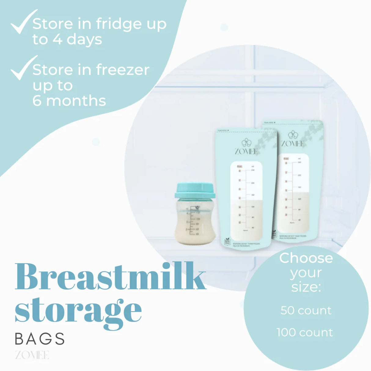 Breast Milk Storage Bag Zomee 8 oz. Food Grade Plastic - BeHope