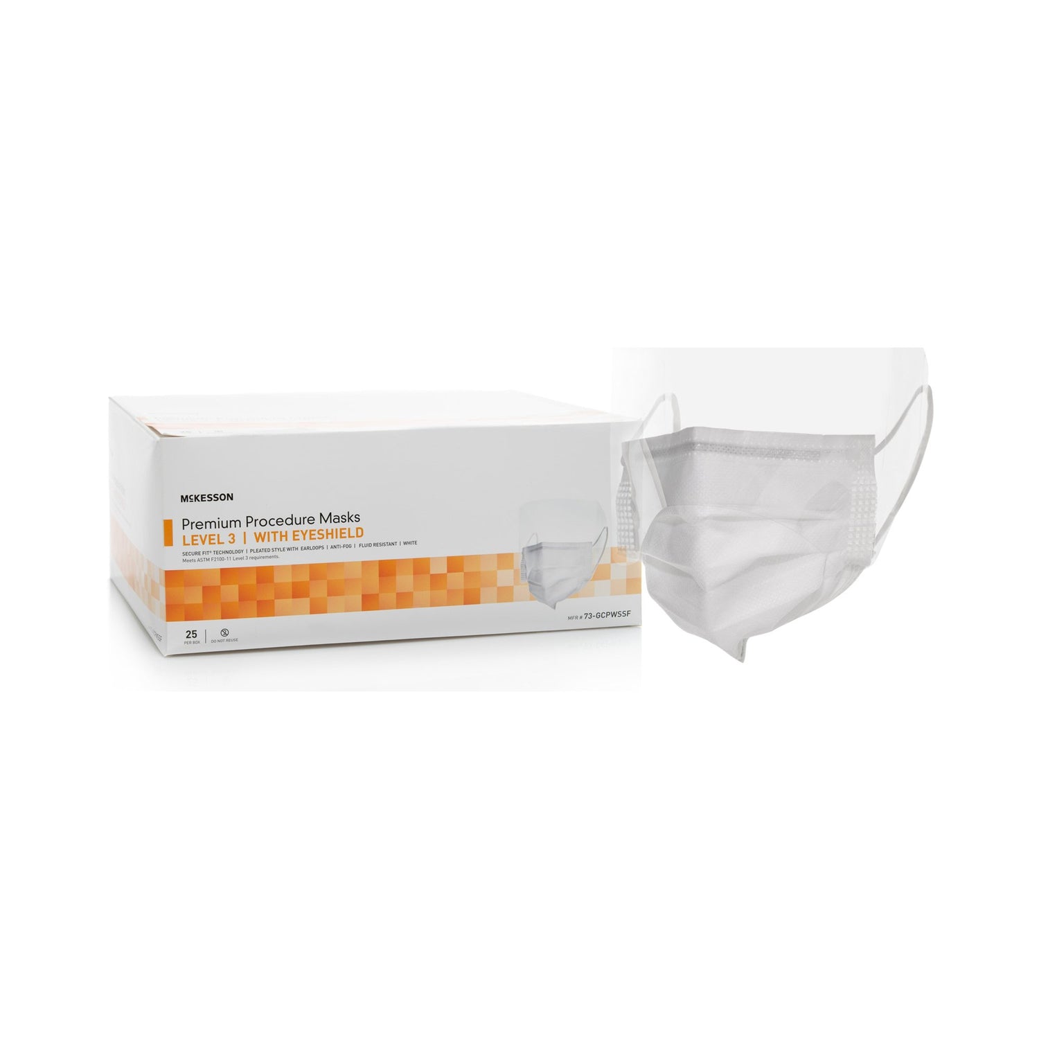 Procedure Mask with Eye Shield McKesson Anti-fog Strip ASTM Level 3 Earloops One Size Fits Most - BeHope