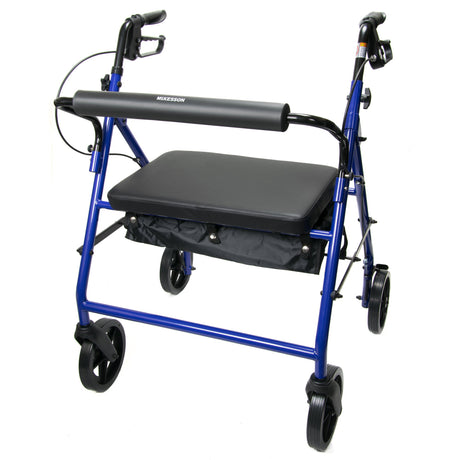 Bariatric 4 Wheel Rollator McKesson Blue Adjustable Height / Heavy Duty / Folding Steel Frame - BeHope