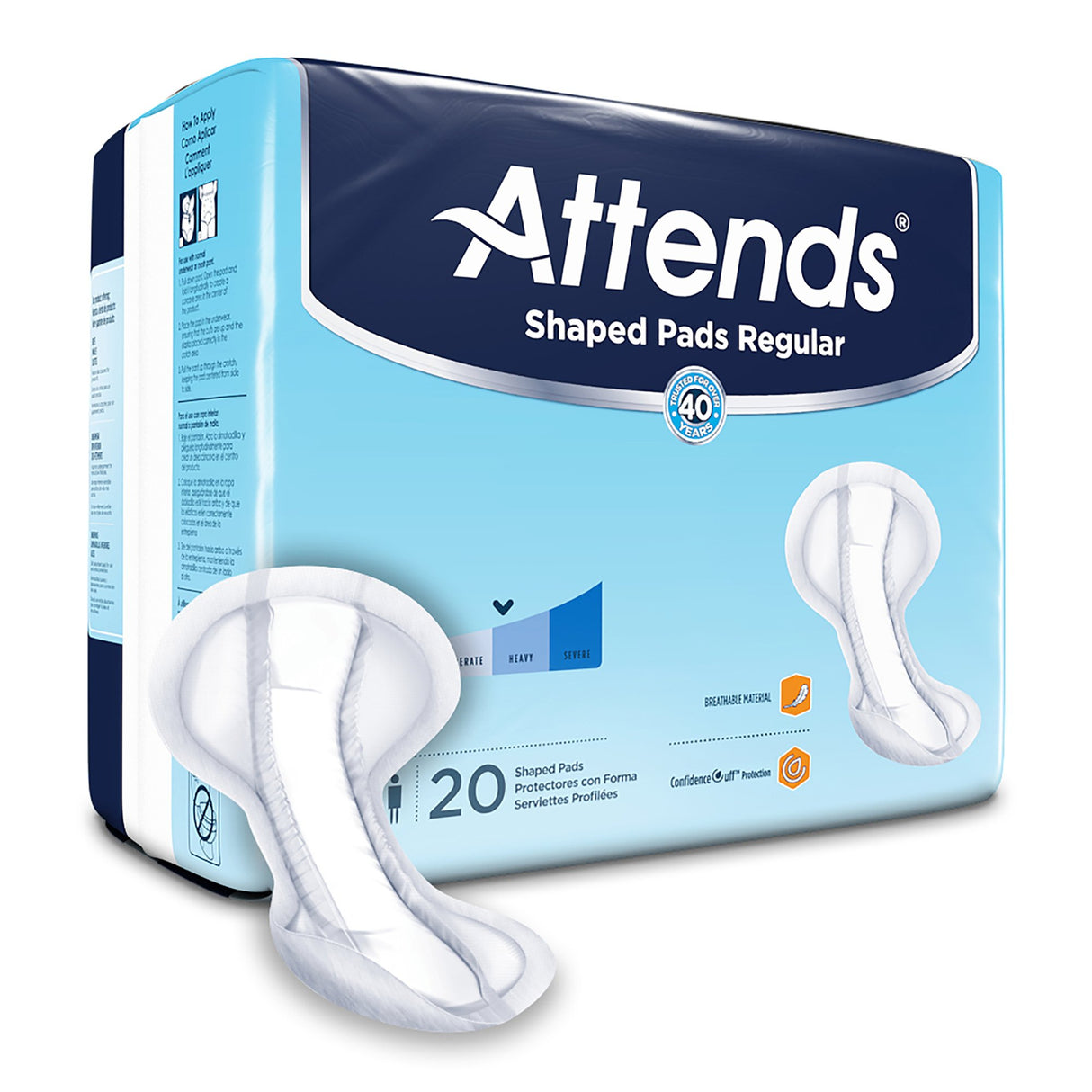 Bladder Control Pad Attends® Shaped Pads Regular 12 X 25.2 Inch Heavy Absorbency Polymer Core One Size Fits Most - BeHope