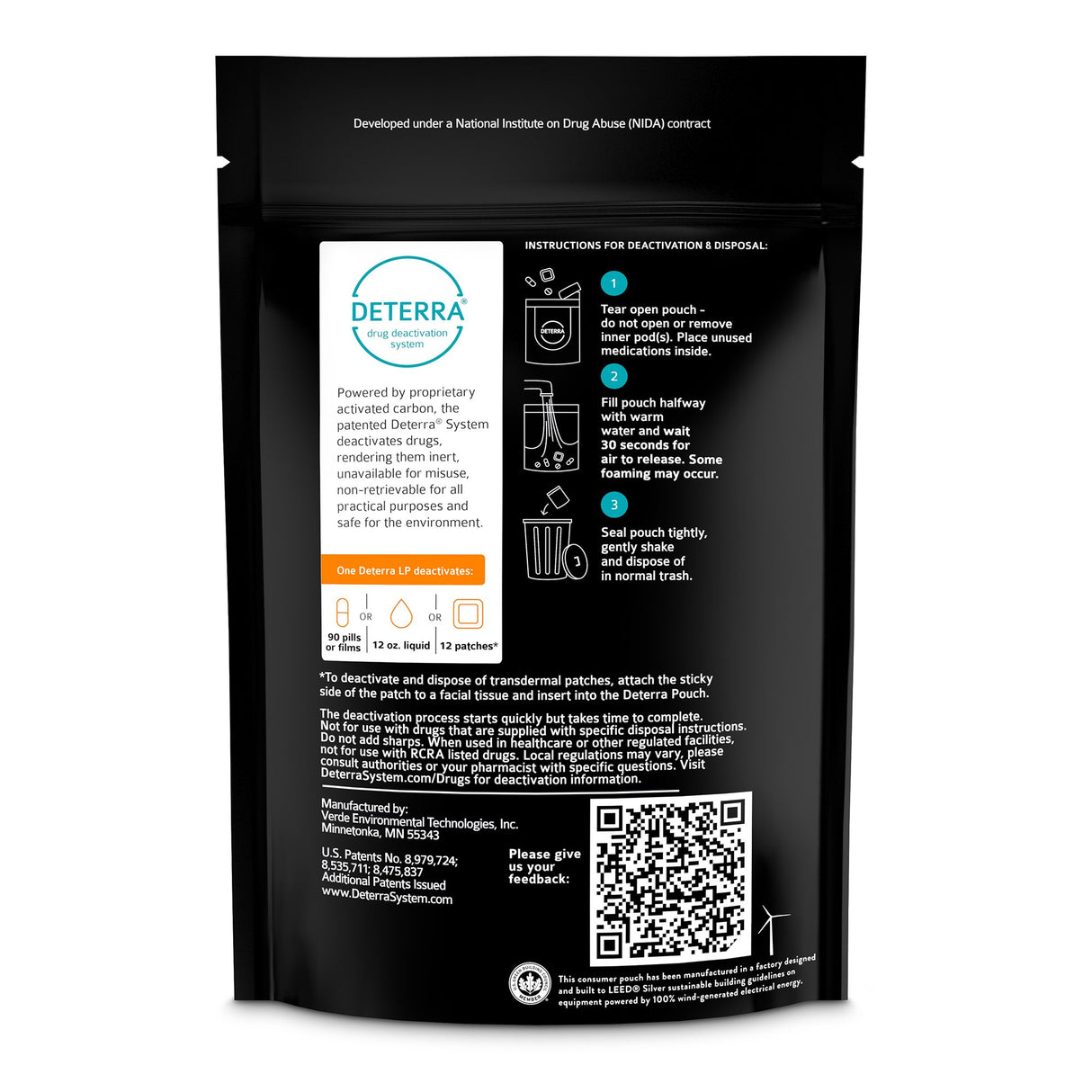 Drug Disposal Pouch Deterra® Large, 90 Pill or 12 Patch or 12 oz. Liquid Capacity - BeHope