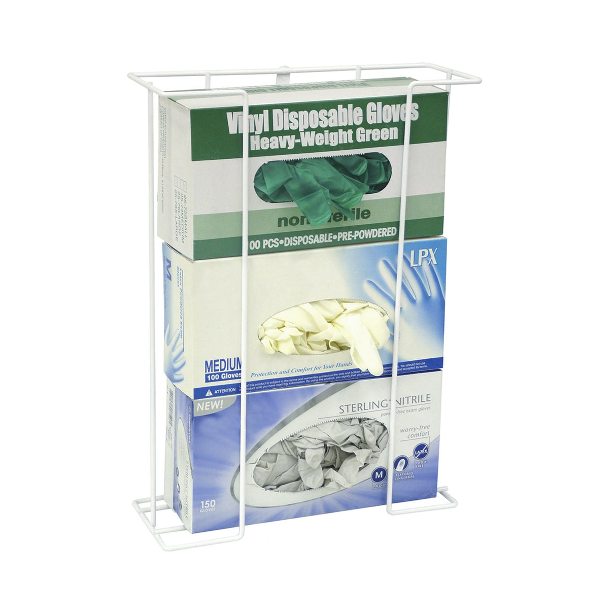 Glove Box Holder Horizontal or Vertical Mounted 3-Box Capacity White 4-1/2 X 11-1/2 X 16 Inch Aluminum - BeHope