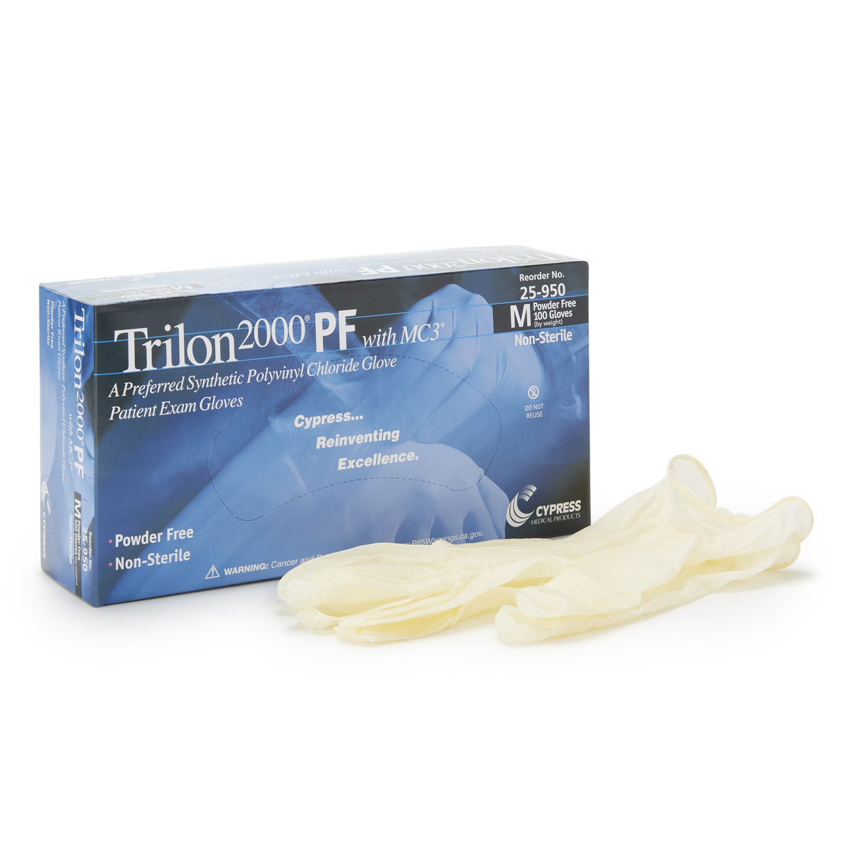 Exam Glove Trilon 2000® PF with MC3® Medium NonSterile Stretch Vinyl Standard Cuff Length Smooth Ivory Not Rated WITH PROP. 65 WARNING - BeHope
