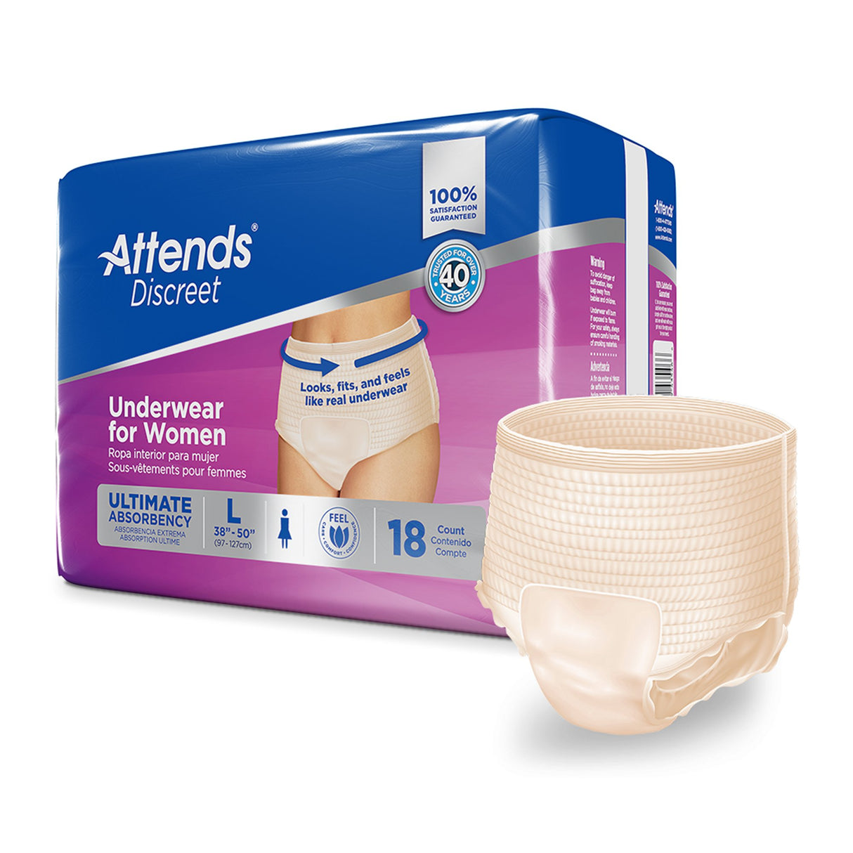 Female Adult Absorbent Underwear Attends® Discreet Pull On with Tear Away Seams Large Disposable Heavy Absorbency - BeHope