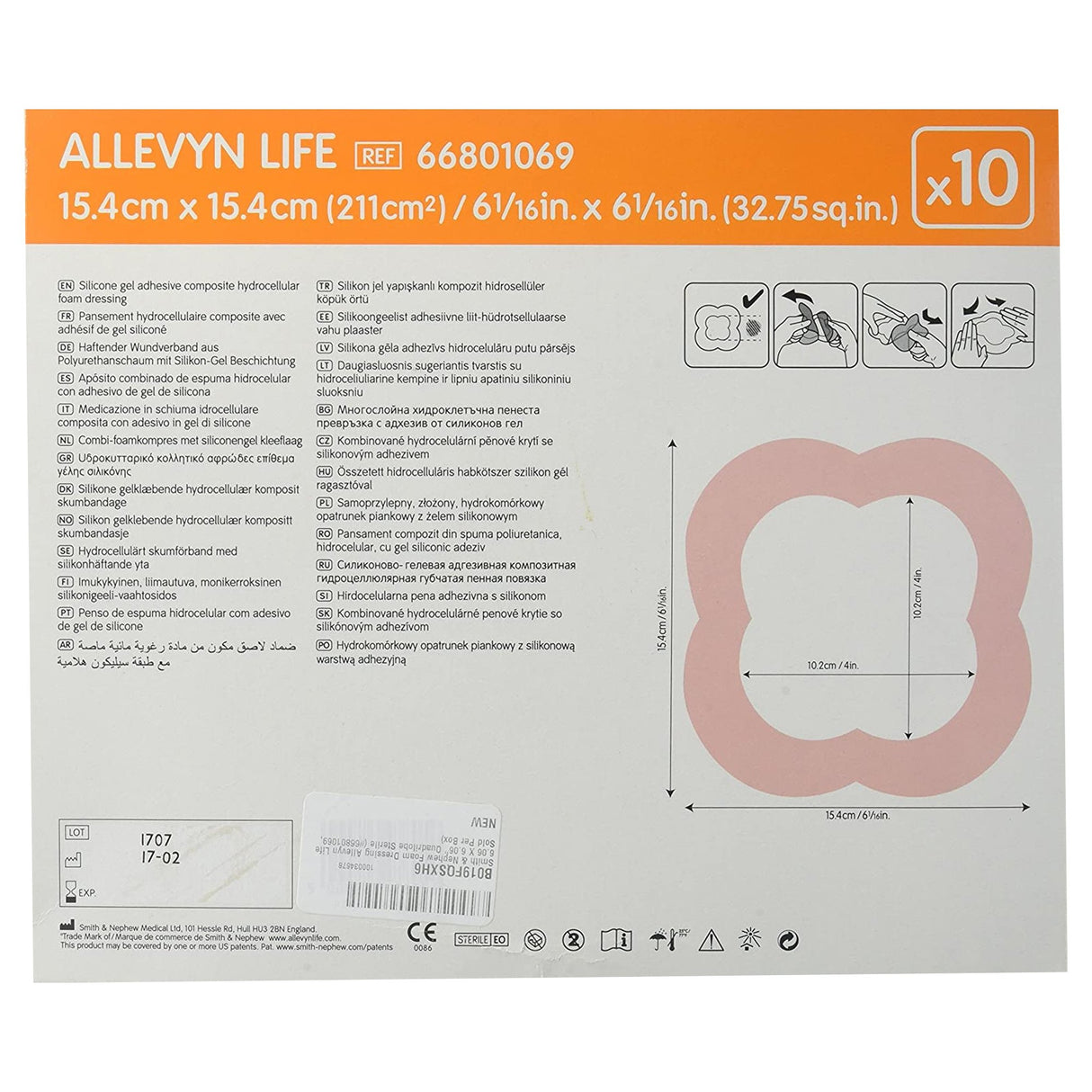 Foam Dressing Allevyn Life 6-1/16 X 6-1/16 Inch With Border Film Backing Silicone Gel Adhesive Quadrilobe Sterile - BeHope