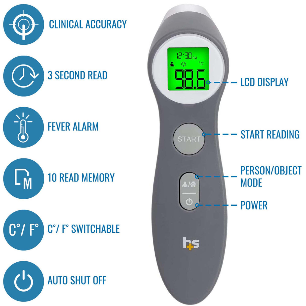 Non-Contact Skin Surface Thermometer HealthSmart® Infrared Skin Probe Handheld - BeHope