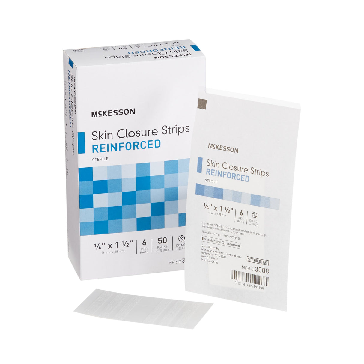 Skin Closure Strip McKesson 1/4 X 1-1/2 Inch Nonwoven Material Reinforced Strip White - BeHope