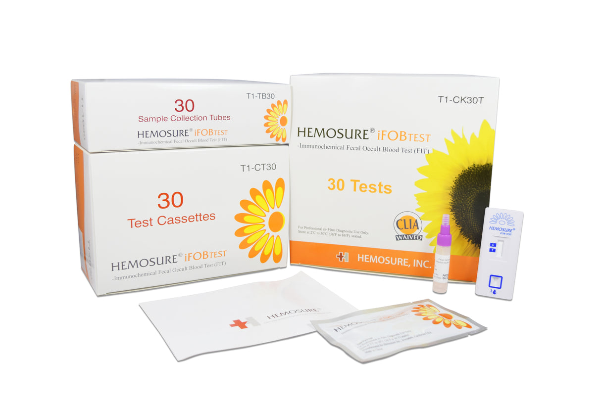 Cancer Screening Test Kit Hemosure® Fecal Occult Blood Test (iFOB or FIT) 30 Tests CLIA Waived - BeHope