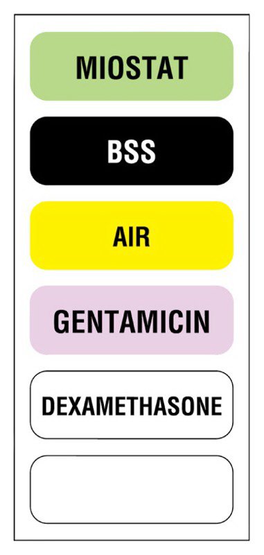 Pre-Printed Label UAL Anesthesia Label Multicolored Paper Miostat Bss Air Gentamicin Dexamethasone Black / White Medication Instruction 1/2 X 1-1/2 Inch - BeHope