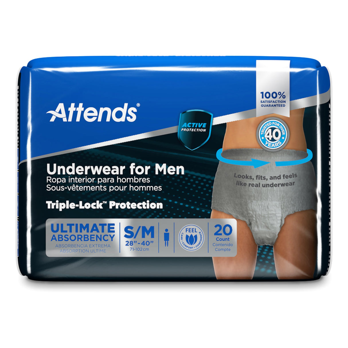 Male Adult Absorbent Underwear Attends® For Men Pull On with Tear Away Seams Small / Medium Disposable Heavy Absorbency - BeHope