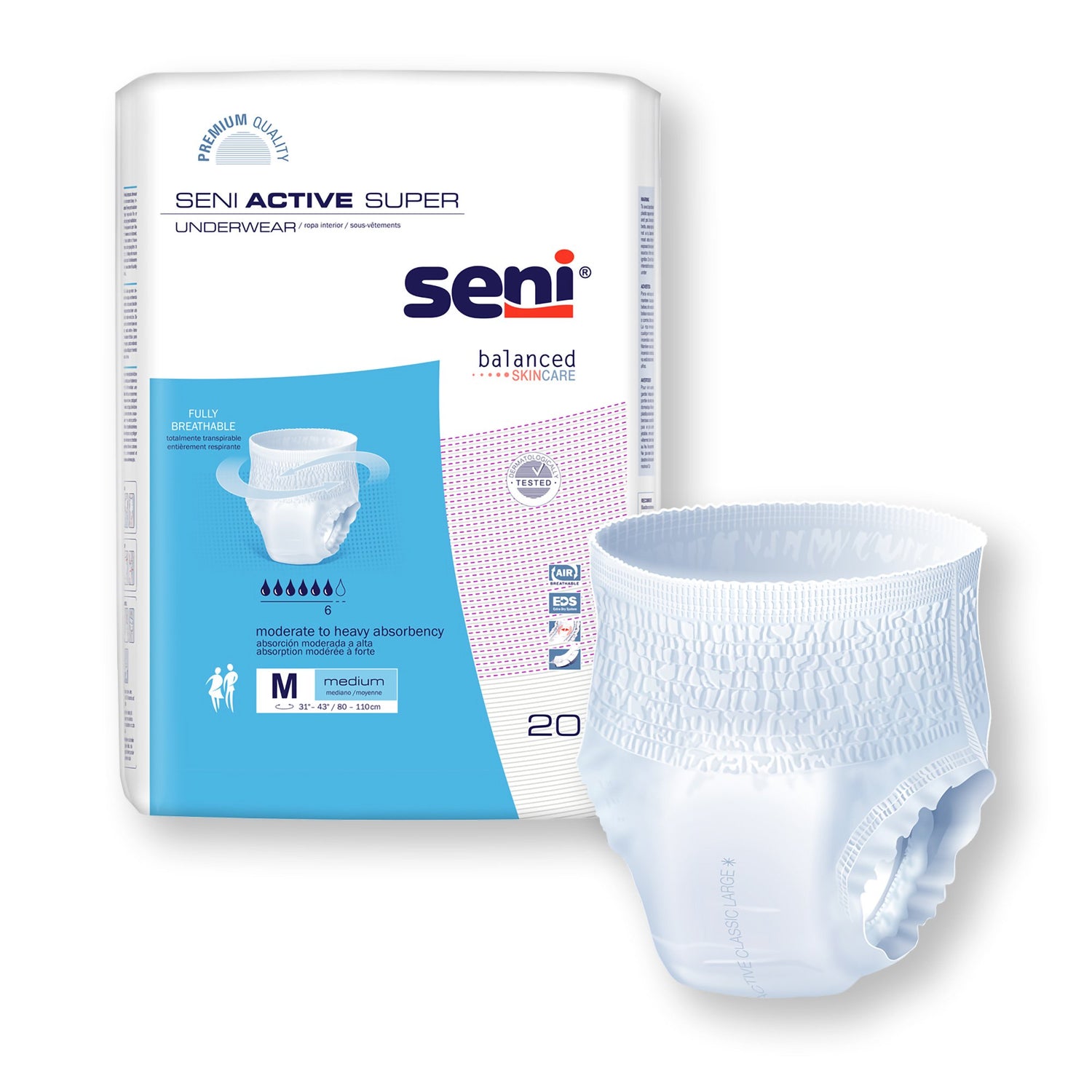 Unisex Adult Absorbent Underwear Seni® Active Super Pull On with Tear Away Seams Medium Disposable Moderate Absorbency - BeHope