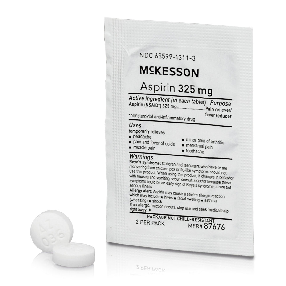 Pain Relief McKesson 325 mg Strength Aspirin Tablet 250 per Box - BeHope
