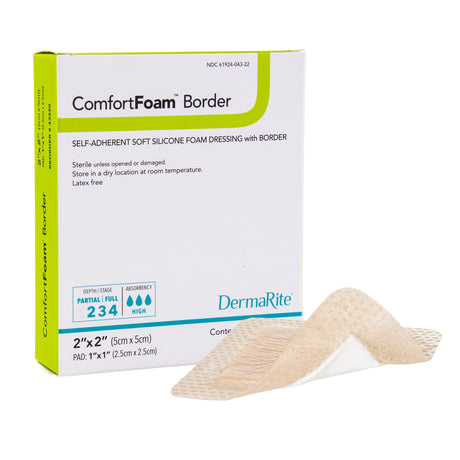 Foam Dressing ComfortFoam™ Border 2 X 2 Inch With Border Waterproof Backing Silicone Adhesive Square Sterile - BeHope