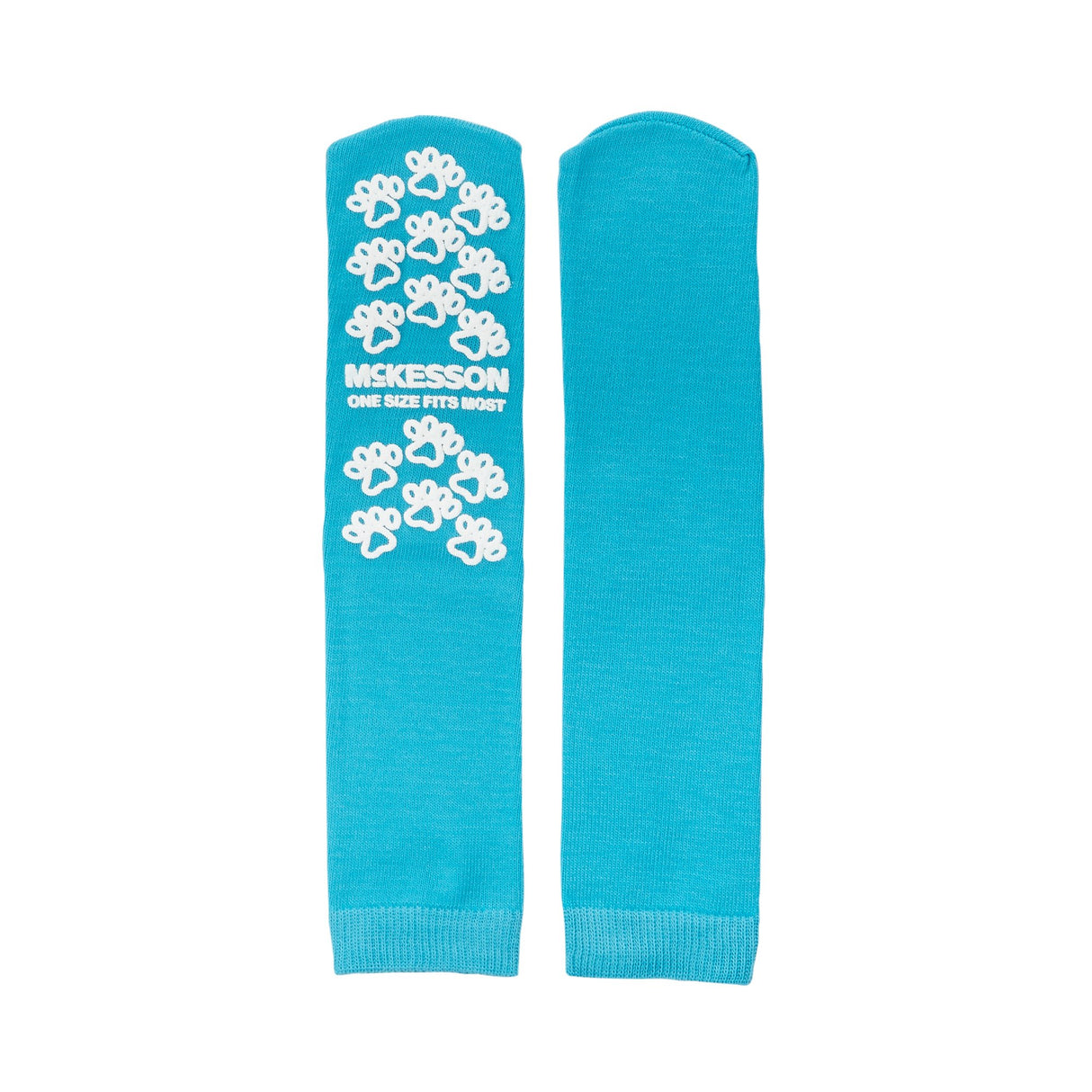 Slipper Socks McKesson Paw Prints® Unisex Adult One Size Fits Most Single Tread Single Patient Use Teal - BeHope