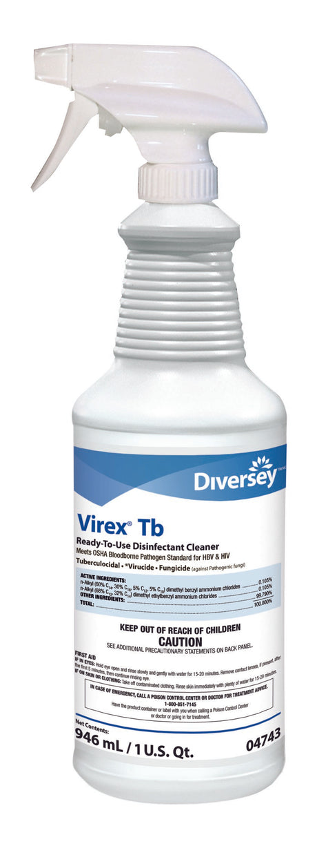 Surface Disinfectant Cleaner Diversey™ Virex® Tb Quaternary Based Trigger Spray Liquid 32 oz. Bottle Lemon Scent NonSterile - BeHope