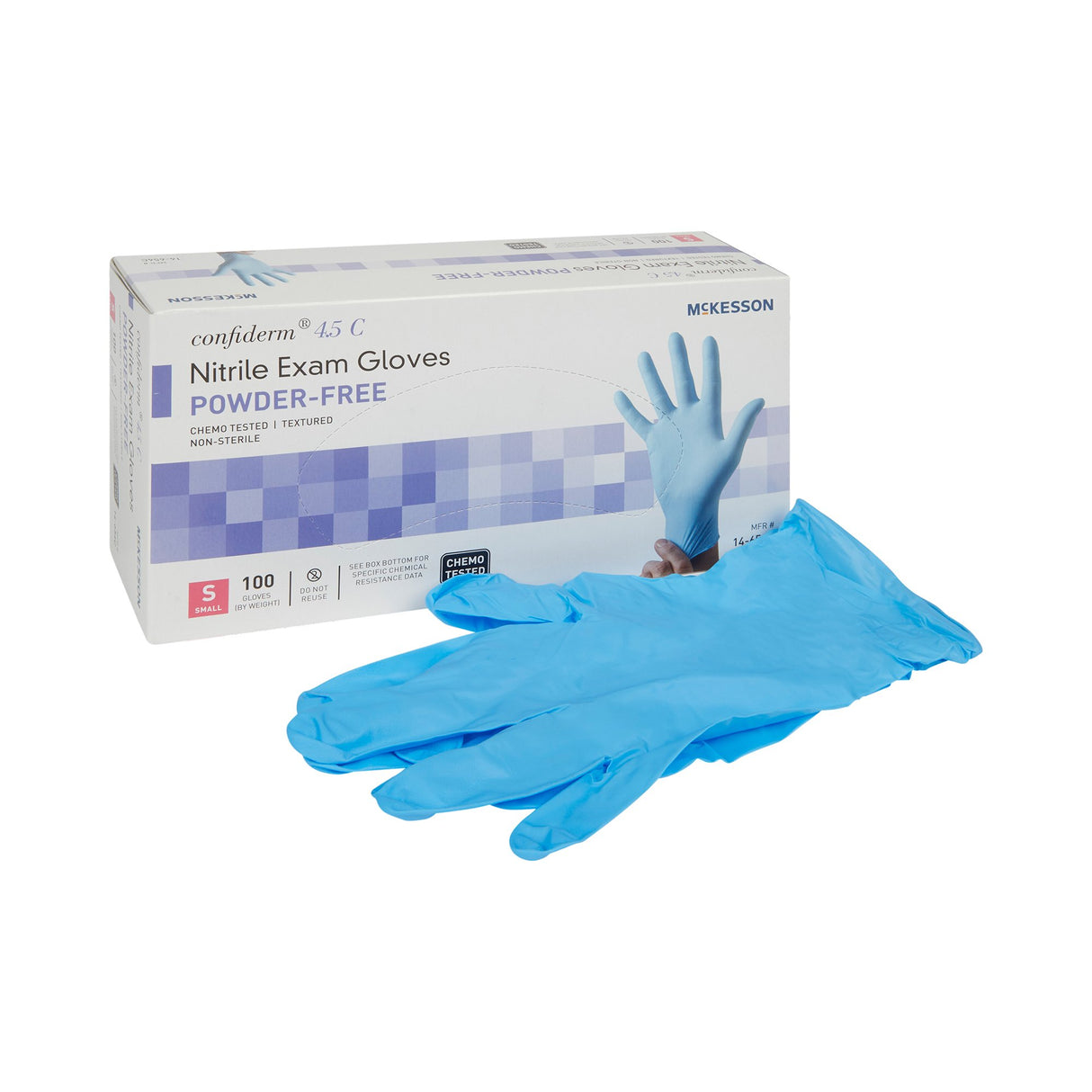 Exam Glove McKesson Confiderm® 4.5C Small NonSterile Nitrile Standard Cuff Length Textured Fingertips Blue Chemo Tested - BeHope