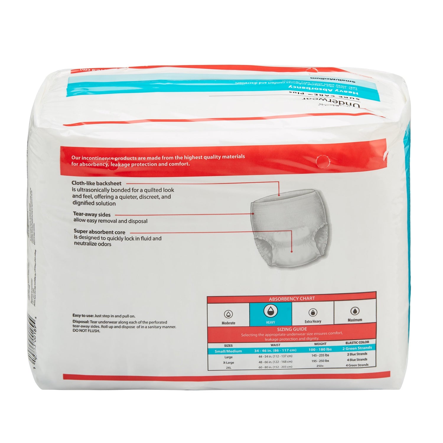 Unisex Adult Absorbent Underwear Sure Care™ Plus Pull On with Tear Away Seams Small / Medium Disposable Heavy Absorbency - BeHope
