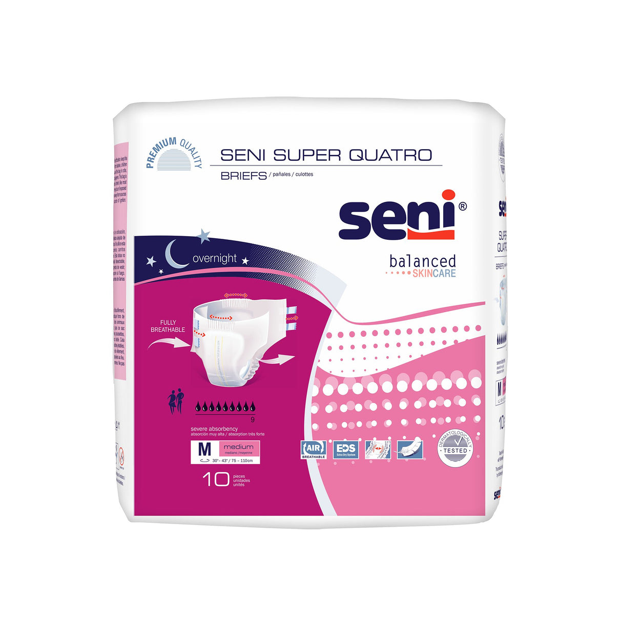 Unisex Adult Incontinence Brief Seni® Super Quatro Medium Disposable Heavy Absorbency - BeHope